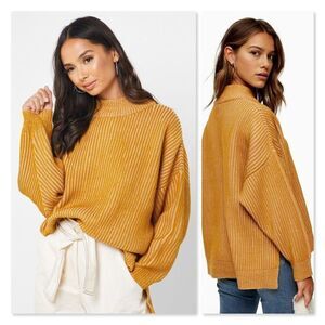 Topshop Mustard Knitted Funnel Neck Sweater Sz MP